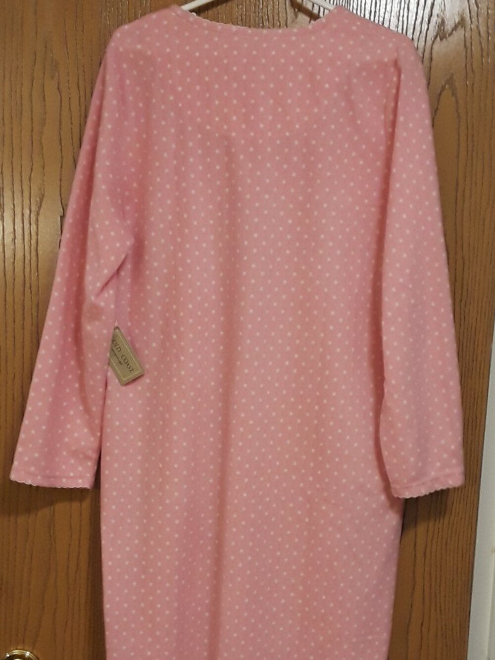 Nightgown XL Pink White Polka Dot Fleece Long Sleeve Lace Trim NWT Gold Coast - Picture 3 of 7